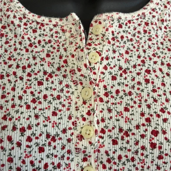 Vintage Women's Faded Glory Floral Top - White and Red Size Large - Picture 6 of 8